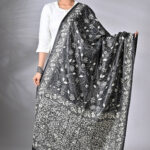 Black Floral Pure Tussar Kantha Dupatta