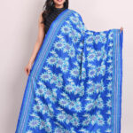 Sky Blue Sunflower Pure Silk Kantha Dupatta