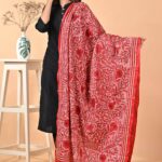 Red Floral Pure Silk Kantha Dupatta