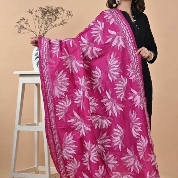 Pink Lotus Pure Silk Kantha Dupatta