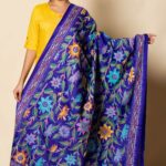 Blue Sun Flowers Kantha Pure Silk Dupatta