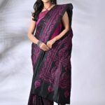 Black Paisleys Pure Silk Kantha Saree