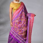 Purple Floral Pure Silk Kantha Saree