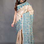 Off White Kantha Traditional Pure Tussar Saree
