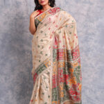 Off White Traditional Pure Tussar Kantha Saree