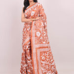 Brown Peacock Pure Tussar Kantha Saree