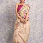 Off White Floral Pure Gachi Tussar Kantha Saree