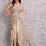 Off White Traditional Pure Tussar Kantha Saree