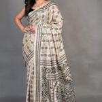 Off White Kantha Traditional Pure Tussar Saree