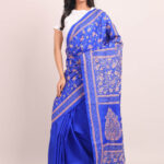 Ink Blue Traditional Pure Silk Kantha Saree