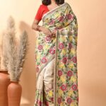 Off White Sunflower Pure Gachi Tussar Kantha Saree