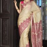 Off white Kantha Traditional Pure Tussar Saree