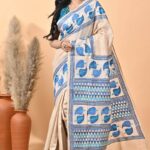 Off White Leaves Pure Gachi Tussar Kantha Saree