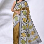 Mehendi and Black Rose Pure Gachi Tussar Kantha Saree