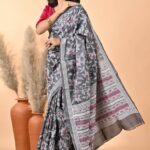 Black Floral Pure Gachi Tussar Kantha Saree