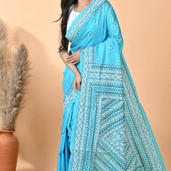 Blue Traditional Pure Silk Kantha Saree