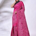 Pink Reverse Floral Pure Silk Kantha Saree