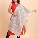 Off White Pure Tussar Kantha Stole