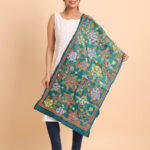 Green Floral Pure Silk Kantha Stole