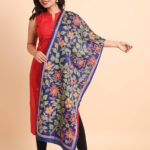 Blue Premium Floral Pure Silk Kantha Stole