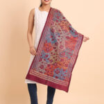 Maroon Floral Pure Silk Reverse Kantha Stole