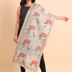 Off White Floral Pure Tussar Kantha Stole