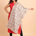 Off White Geometrical Pure Tussar Kantha Stole