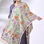 Off White Floral Pure Tussar Kantha Stole