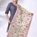 Off White Floral Pure Tussar Kantha Stole