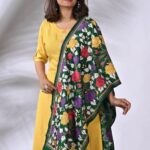 Green Floral Pure Silk Kantha Stole