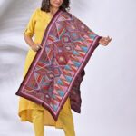 Maroon Geometrical Pure Silk Kantha Stole