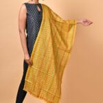 Yellow Geometrical Pure Tussar Kantha Stole
