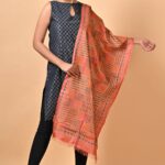 Peach Geometrical Pure Tussar Kantha Stole