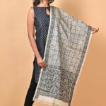 Off White Geometrical Pure Tussar Kantha Stole