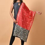 Black & Red Traditional Pure Silk Kantha Stole