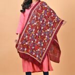Maroon Birds Pure Silk Kantha Stole