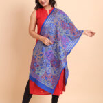Blue Pure Silk Reverse Kantha Stole